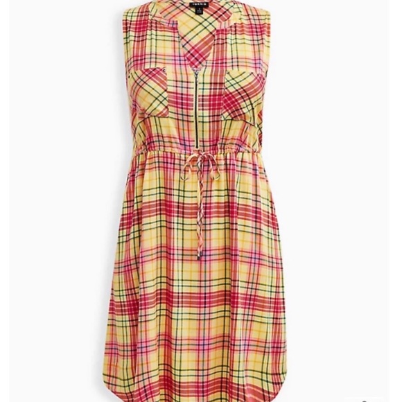๐ Multi Plaid Zip Front Stretch Challis Shirt Dress 3 3X 22 24 NWT Torrid New! - Picture 4 of 5